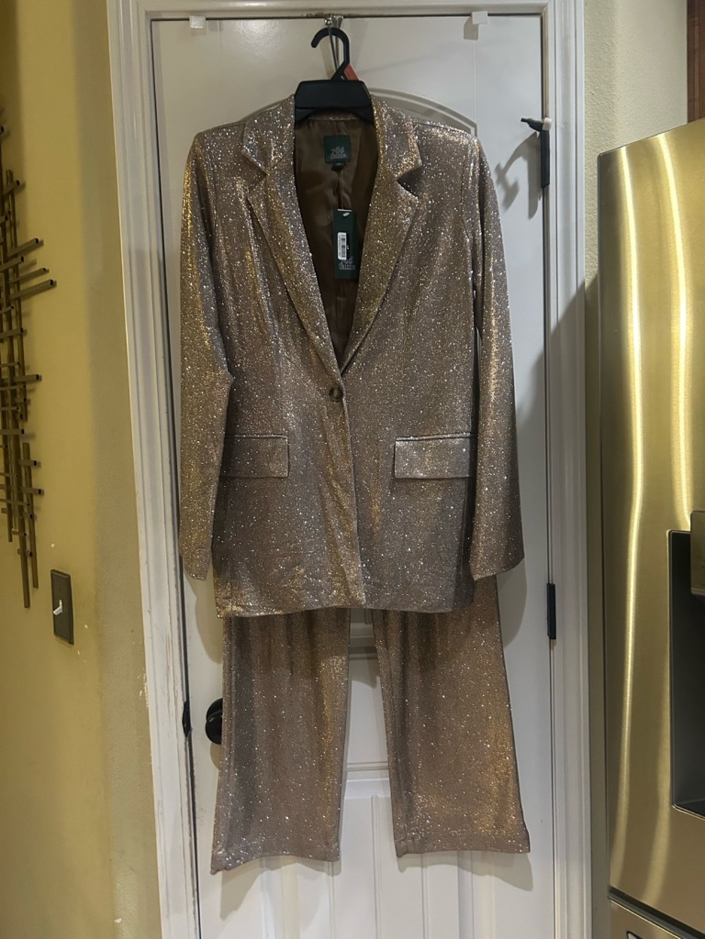 Wild Fable Women's Oversized Glitter Blazer and Pants Set-Copper